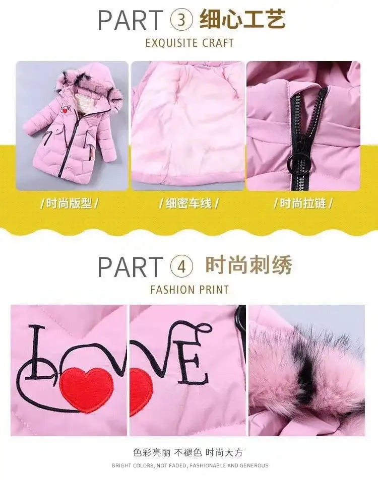 4 Color Big Size Winter Keep Warm Long Style Girls Jacket Teenage Thick Heavy Cold-proof Hooded Windbreaker Coat For Kids
