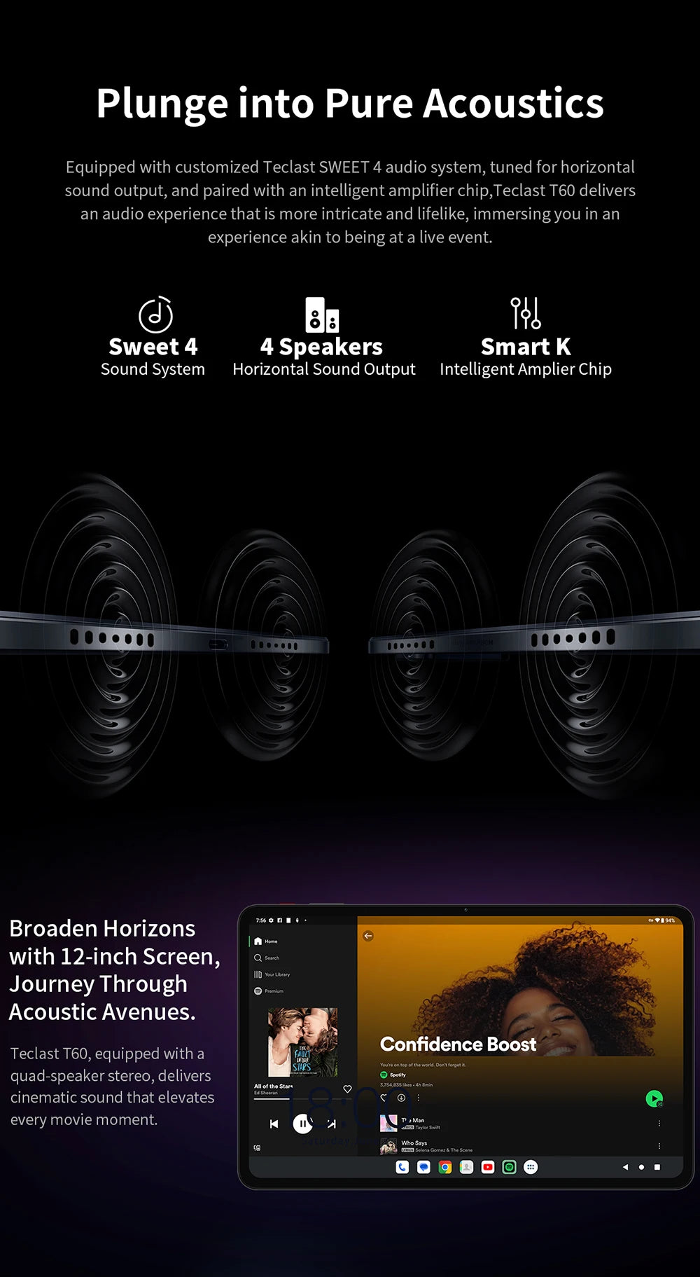 Écran extra large, tablette TECLAST T60, 12'' 2K FHD 2000x1200, Android 13, (8GB + 8GB) 16GB RAM, ROM 256GB, 8000mAh, charge rapide UNISOC T616 8 cœurs 4G VoLTE Wifi 13MP + 5MP