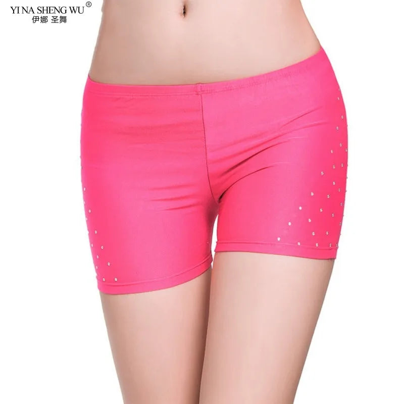 Belly Dance Safety Shorts Women's Belly Dance Clothes Leggings Tight-fitting Stretch Safety Pants with Diamonds Short Pants