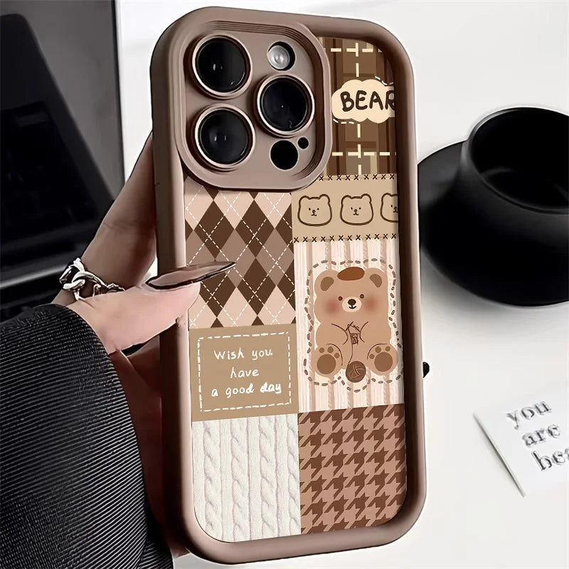 Funda de silicona para teléfono con diseño retro de oso