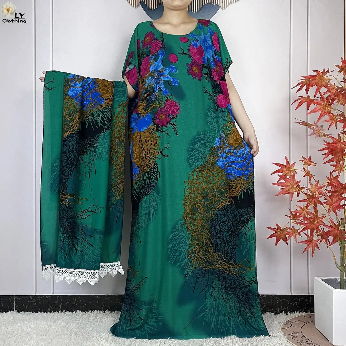 2024 Latest Muslim Sets Women Clothing Cotton Floral Loose Dashiki Long Dress African Abaya Dubai Traditional Islamic Clothing