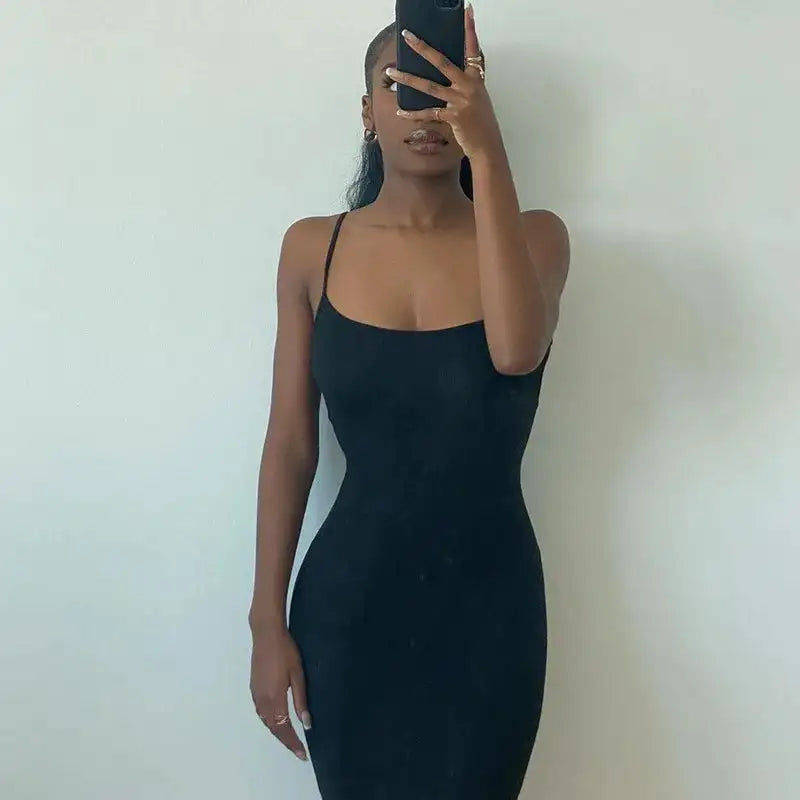 Dresses For Women 2023 Sexy Spaghetti Strap Black Long Dress Evening Y2k Sleeveless Solid Skinny Bodycon Maxi Vestidos - Lootquake