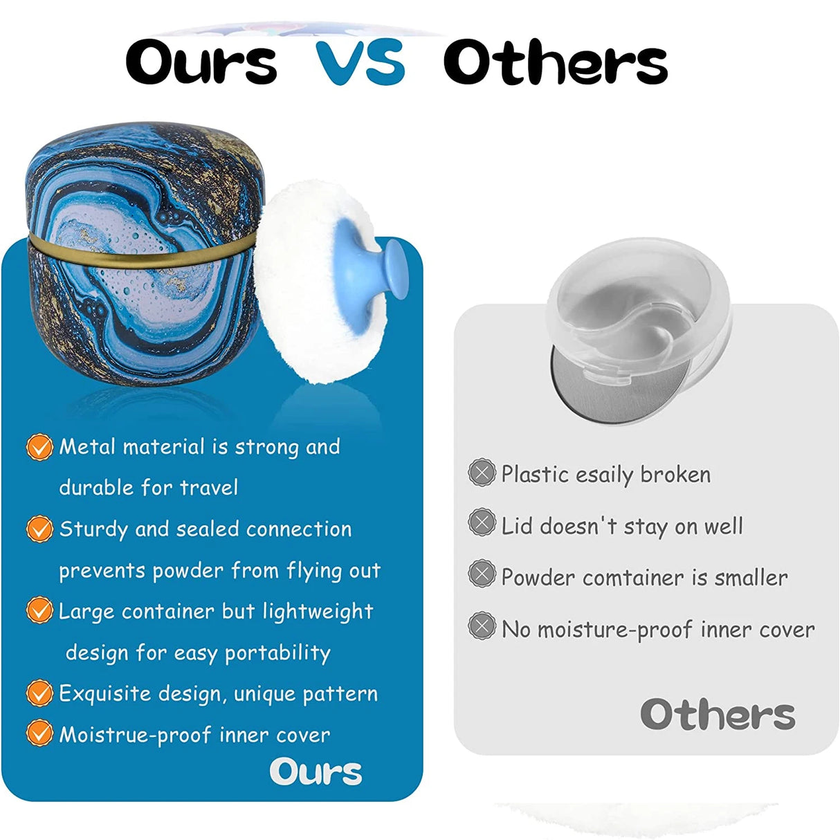 Powder Puff and Powder Container for Body Dusting Powder Case with Puff fo Women Loose Powder Containers with Puff for Travel