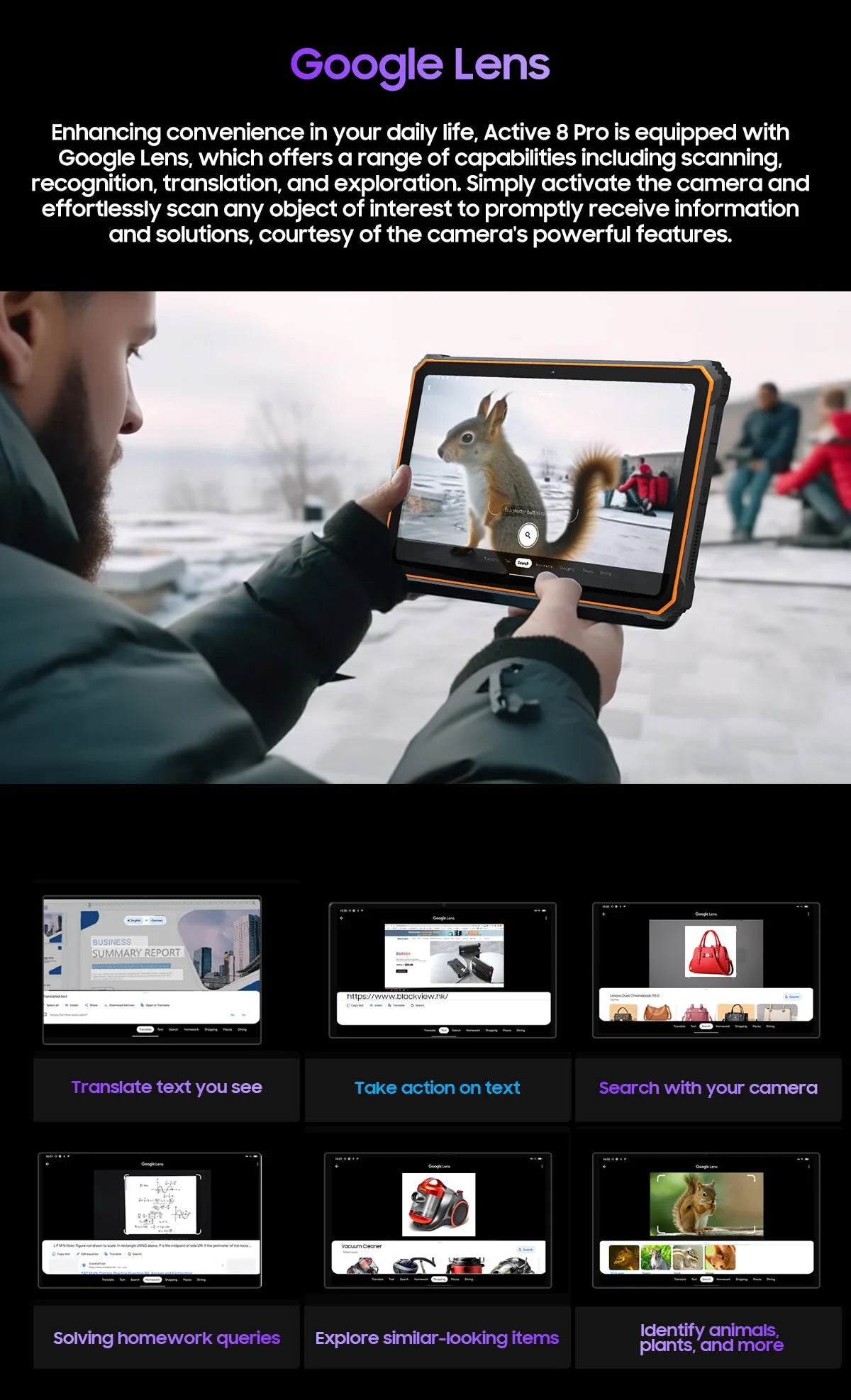 Tablette PC Blackview Active 8 Pro 16 Go 256 Go Batterie 22 000 mAh Android 13 Écran 2,4 K 10,36 pouces Caméra 16 Mpx + 48 Mpx Tablette robuste