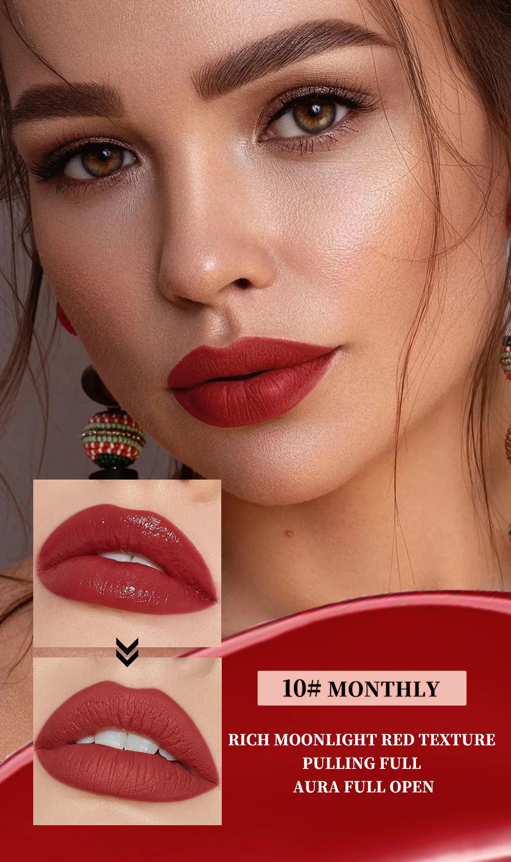 QIBEST 10 Couleurs Nude Mat Rouge à Lèvres Liquide Brillant à Lèvres Soyeux Imperméable Coupe Antiadhésive Teinte à Lèvres Rouge Violet Longue Durée Maquillage Durable