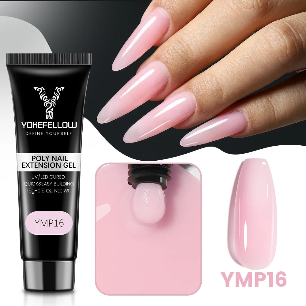 Esmalte de uñas en gel YOKEFELLOW de 15 g, color rosa nude, transparente, para construcción, extensión, remojo, UV LED, acrílico.