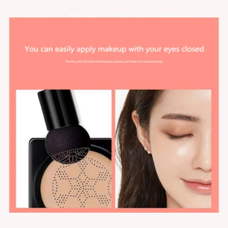 Coussin d'air CC Crème Fond de teint tête de champignon Hydratant Longue tenue Cosmétiques visage Éclaircissant naturel Base de teint Maquillage