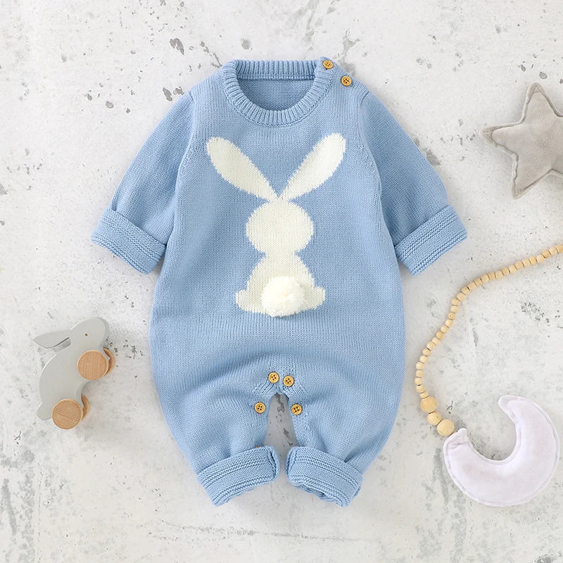 Spring Baby Rompers Long Sleeve Rabbit Knit Newborn Boy Girl Easter Jumpsuits Playsuits One Piece Infant Unisex Overalls Clothes - Lootquake