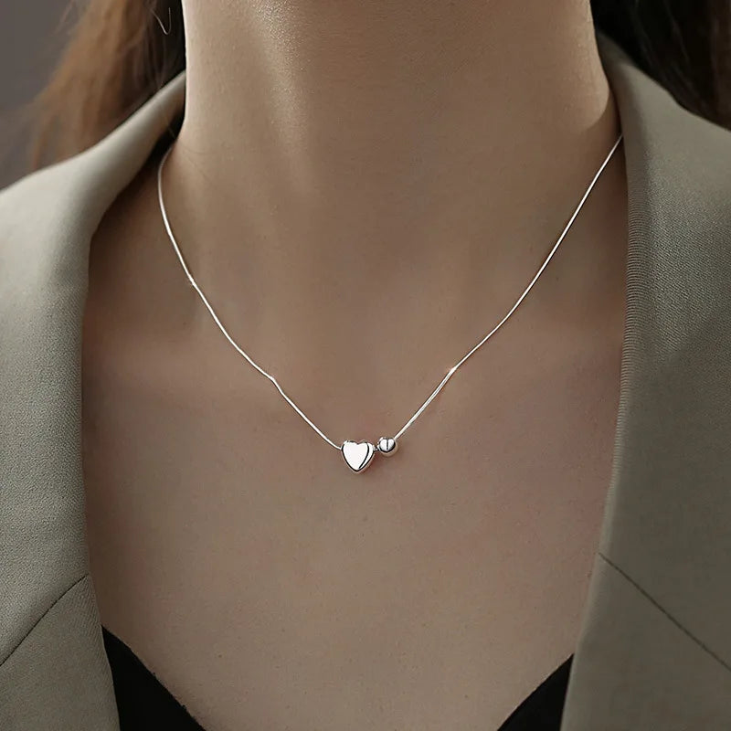 925 Sterling Silver Necklace Simple Heart Love Ball Elegant Geometric for Women Girl Jewelry Gift Dropshipping Wholesale - Lootquake