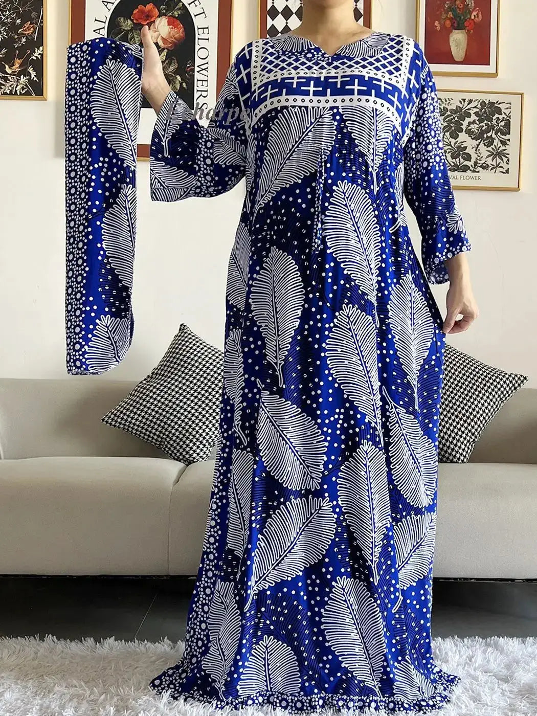 New Style African Dashiki Print Long Sleeve Loose Cotton Elegant Women Abaya Long Dress Summer Maxi Casual Dresses Vestidos - Lootquake