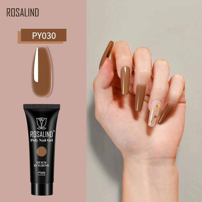 ROSALIND Poly Nail Gel Semi Permanent Acrylic Nail Art Hybrid Varnishes Poly Crystal Nail Polish Top Base Coat Need UV/LED Lamp