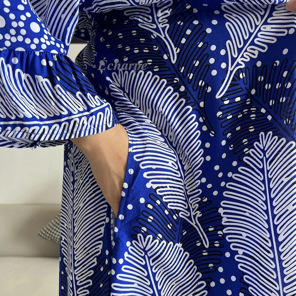 New Style African Dashiki Print Long Sleeve Loose Cotton Elegant Women Abaya Long Dress Summer Maxi Casual Dresses Vestidos - Lootquake