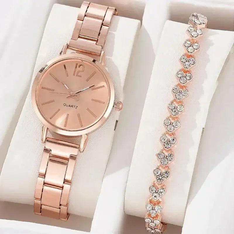 2pcs Set Watch Luxury Women Simple Dial Hollow Strap Fashion Gold Bracelet Quartz Wristwatch Student Ladies Watches Reloj Mujer - Lootquake
