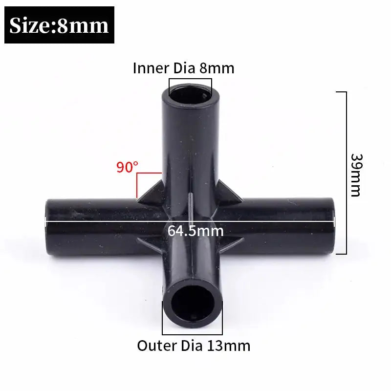 8/12/16/19mm Black PVC Pipe Fittings 4-way Connector Tent Wardrobe Fixed Fittings Plants Support Joint, DIY Shelf Tube Fittings - Lootquake