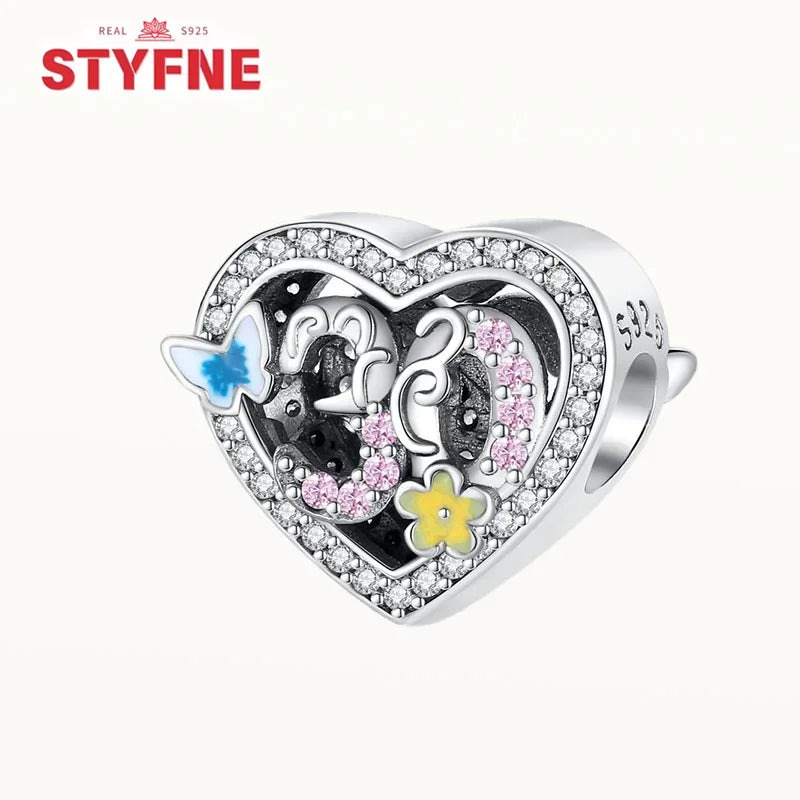 S925 Silver Happy Birthday Charms Love Numbers Celebration Anniversary Serie Beads for Women Diy Original Bracelet Jewelry Gift - Lootquake