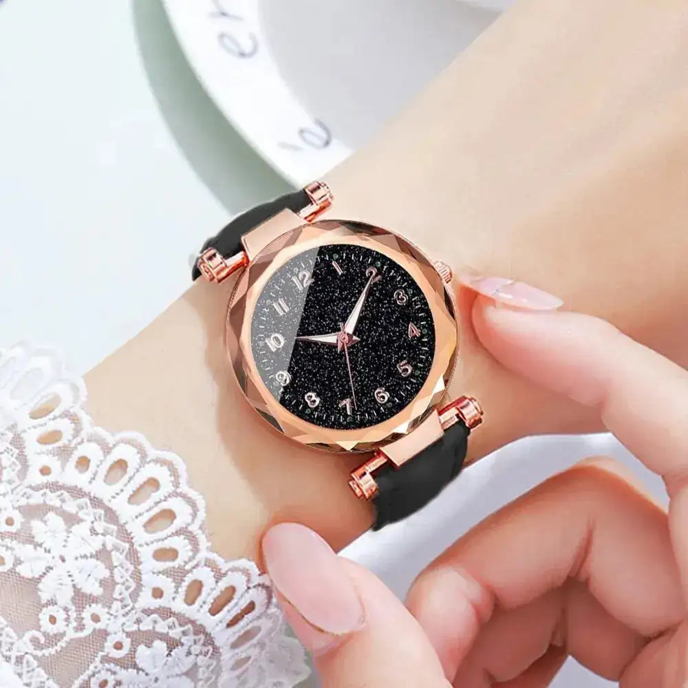 5pcs Set Womens Watches Set Ladies Fashion Watch Black Female New Simple Casual Womens Analog WristWatch Bracelet Gift No Box - Lootquake