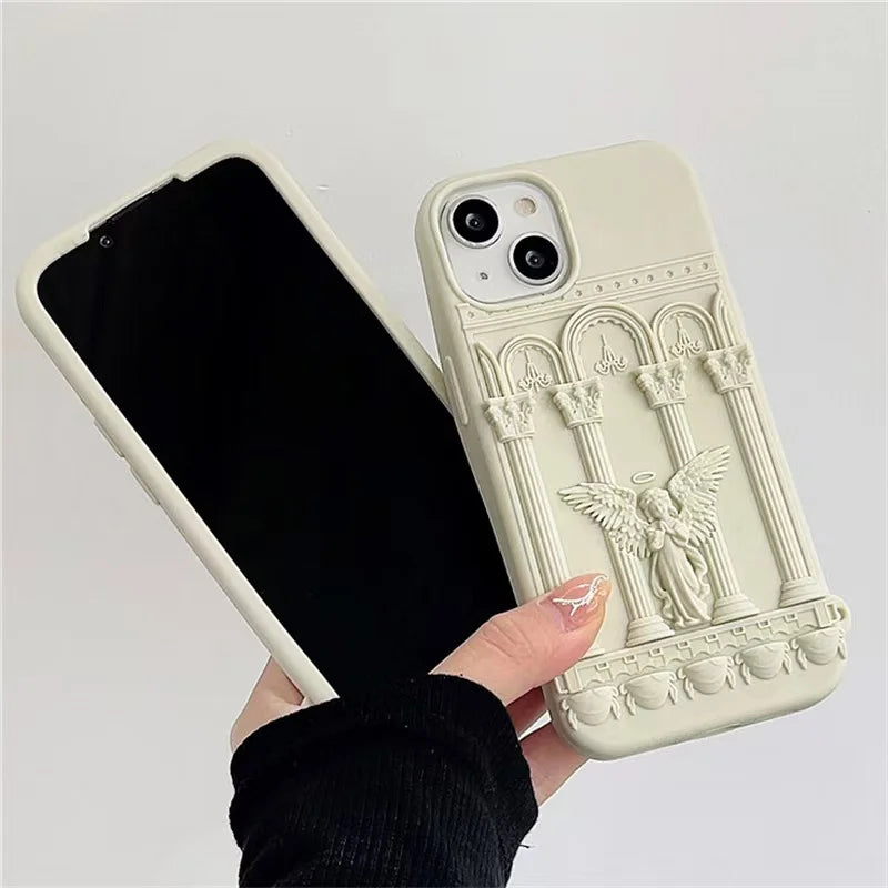 Funda para teléfono con estatua de ángel en 3D con ilustraciones retro de moda literaria