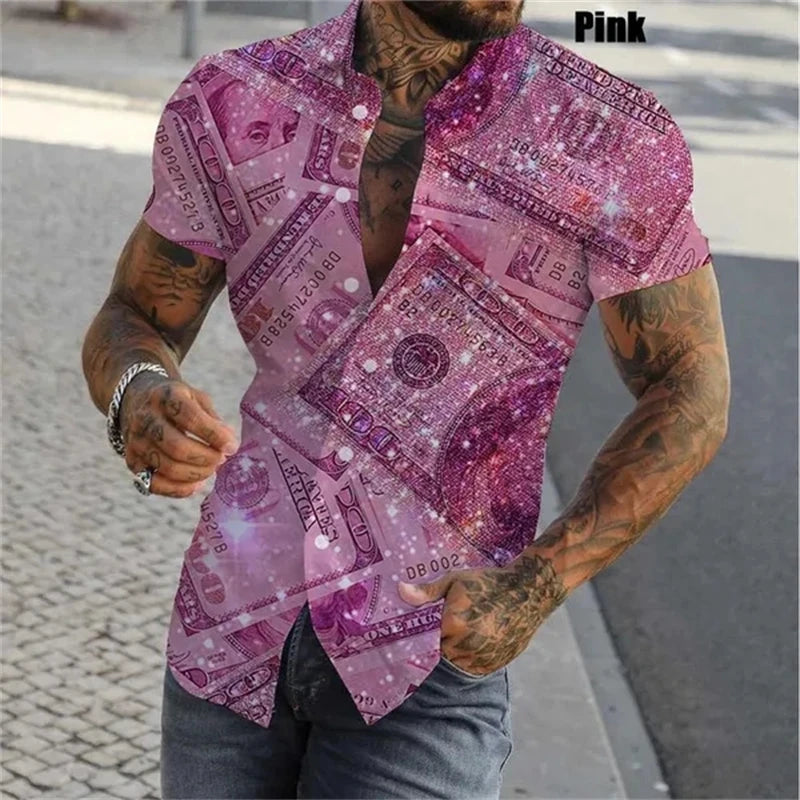 3D Print Dollar Pattern Shirts For Men Summer Short Sleeve Slim-Fit Button Up Casual Shirts Streetwear Mens Shirt Blouses Tops - Lootquake