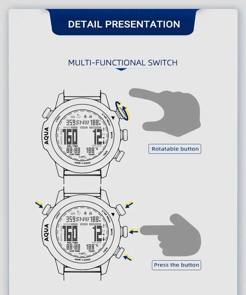 Men Dive Computer Watch Waterproof 100M Smart Digital Free Diving Watches Barometer Compass Temperature Clock - Lootquake