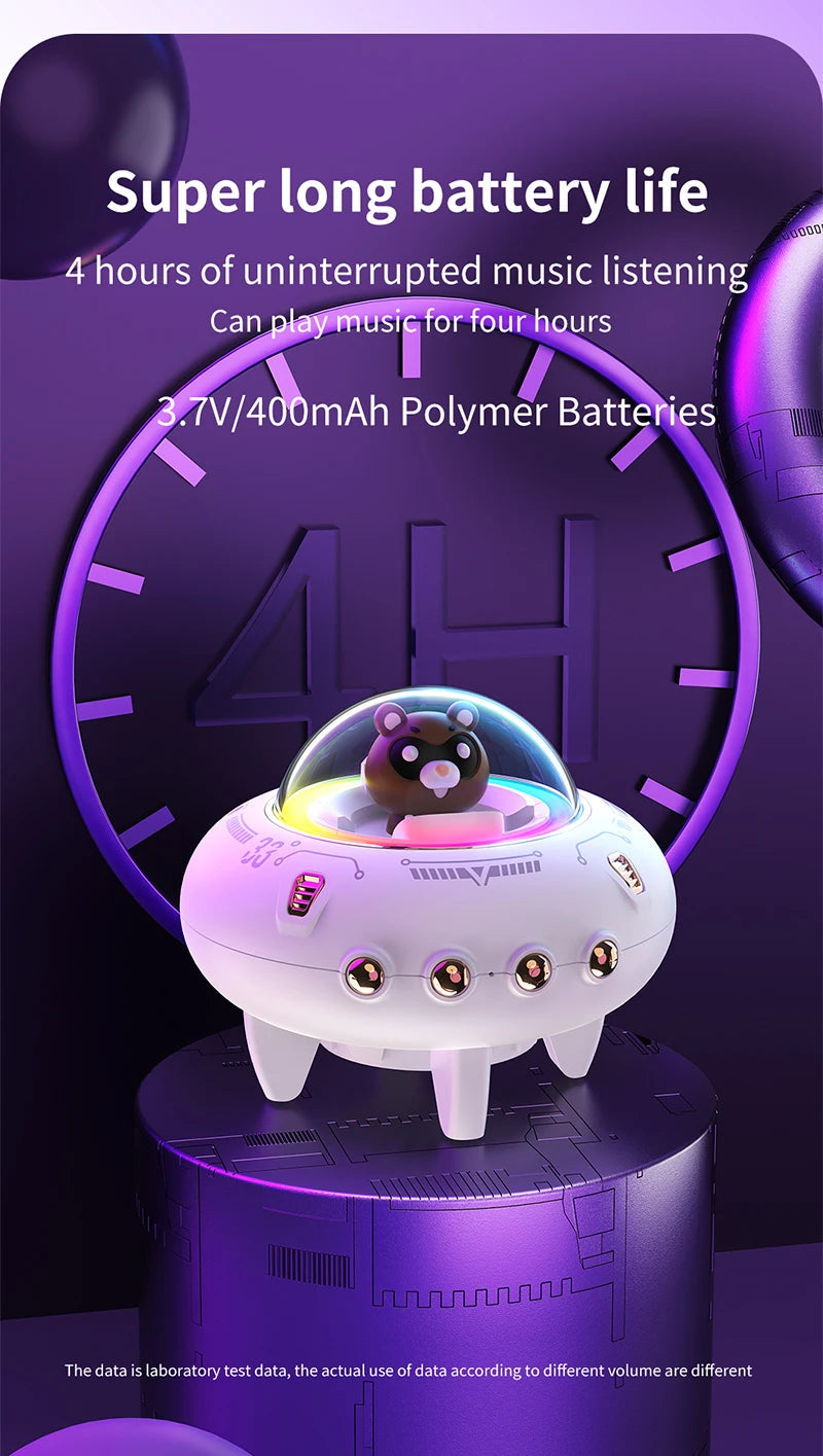 Mini haut-parleur portable Bluetooth avec éclairage LED RGB, design OVNI, vaisseau spatial, haut-parleur sans fil, idéal comme cadeau, compatible TF