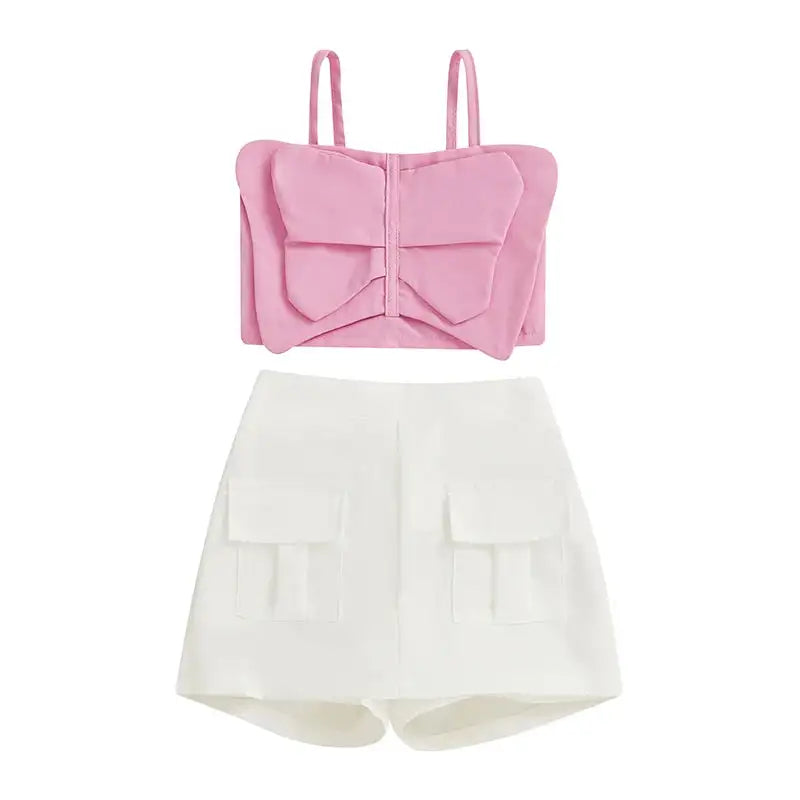 Adorable Baby Girl Sleeveless Top and Shorts Set with Cute Butterfly Print for Summer Outfit 2 Pieces Set - Lootquake