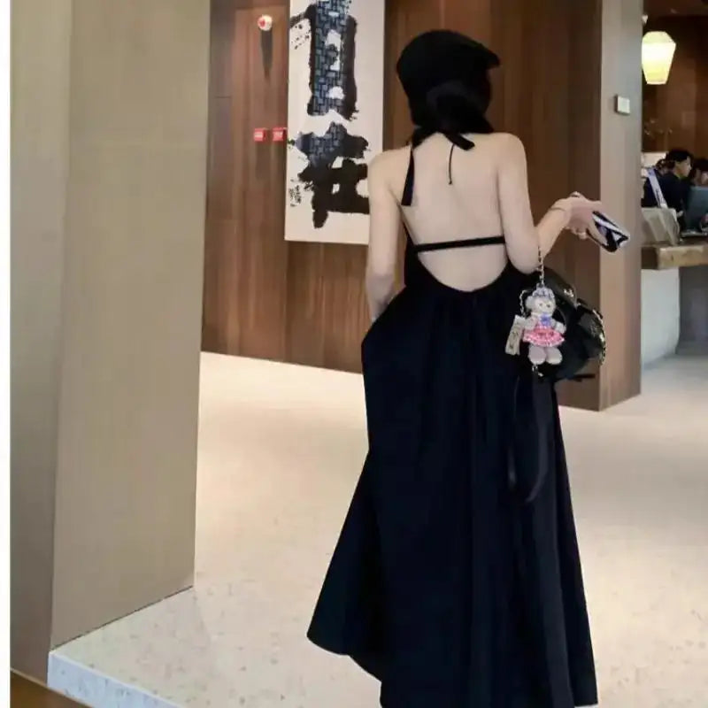 Summer Vacation Dress Thailand Style Open-back Halter Neck Age-reducing Photography Beach Long Dress Belted - Lootquake
