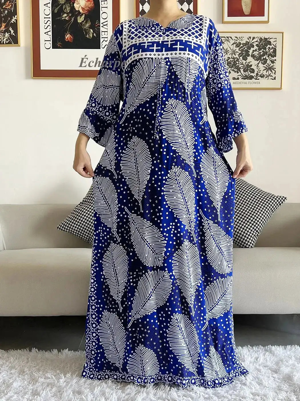 New Style African Dashiki Print Long Sleeve Loose Cotton Elegant Women Abaya Long Dress Summer Maxi Casual Dresses Vestidos - Lootquake