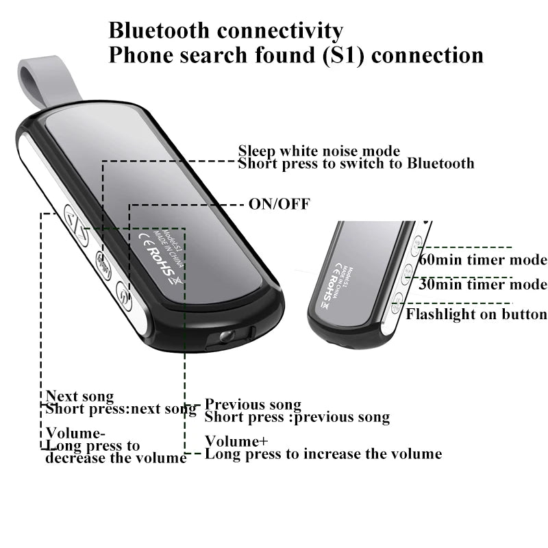 Bluetooth 5.2 Bone Conduction Speaker Under Pillow Noise Reduction Speaker Stereo Music Player with Flashlight Sleep Aid