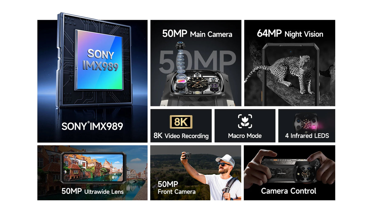 Teléfono robusto Ulefone Armor 28 Ultra 5G con imagen térmica por IA, Dimensity 9300+, 1 TB de ROM, 32 GB de RAM, Android, AMOLED