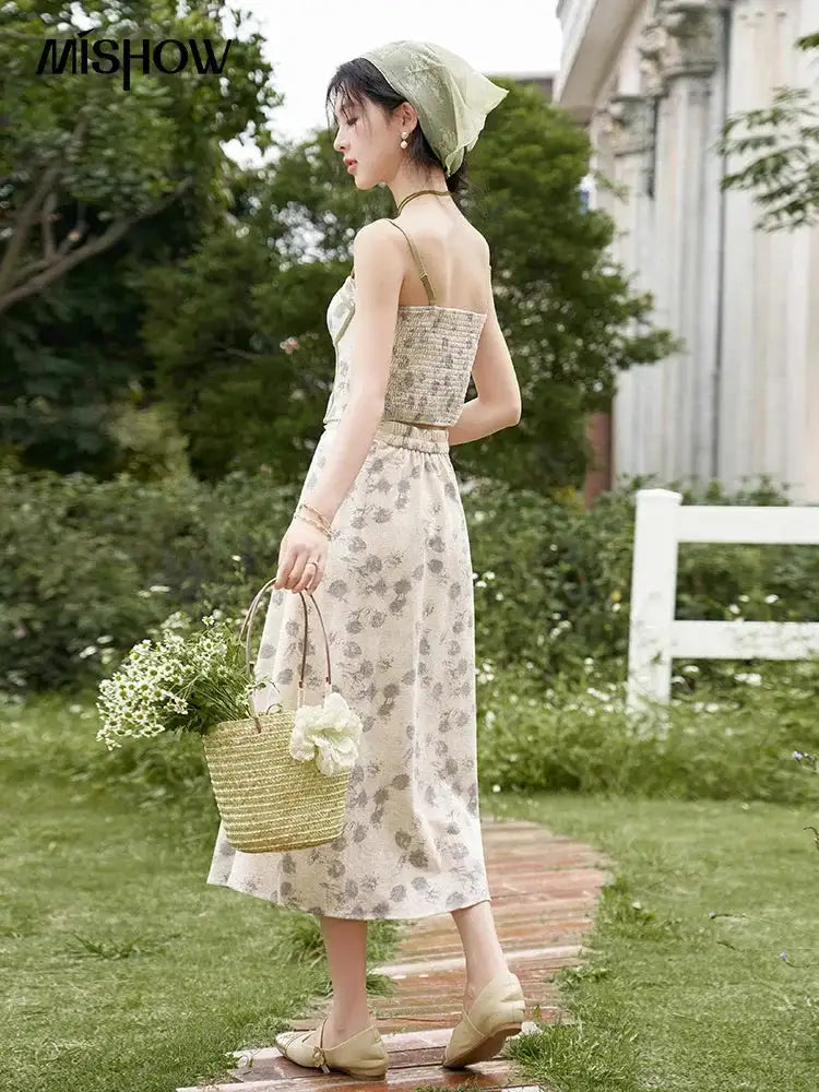 MISHOW Floral Camisole Skirt Separately Summer Adjustable Shoulder Straps Sleeveless Top Back Elastic Waist Skirts MXD14D0026 - Lootquake