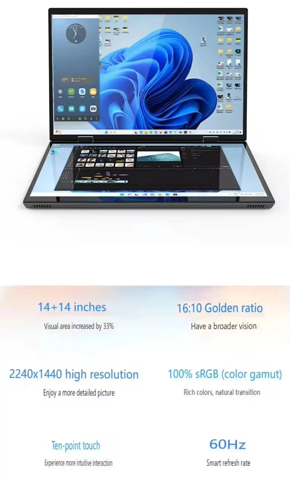 Dual Screen Laptop Intel N100 Processor 14“+14” touch Gaming Laptop DDR4 32GB 1TB 2TB SSD Notebook Computer - Lootquake