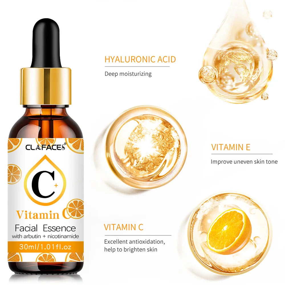 La esencia de vitamina C elimina manchas oscuras, blanquea, hidrata, resiste el envejecimiento, las arrugas y reafirma los cosméticos para el cuidado de la piel 30 ml