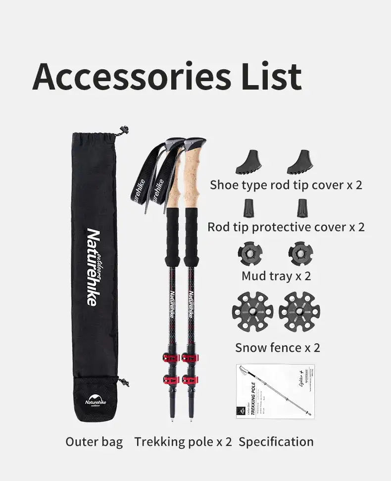 Naturehike Trekking Poles 2pcs Carbon Fiber Collapsible Telescopic Sticks Lightweight Walking Hiking Stick Climbing Stick - Lootquake
