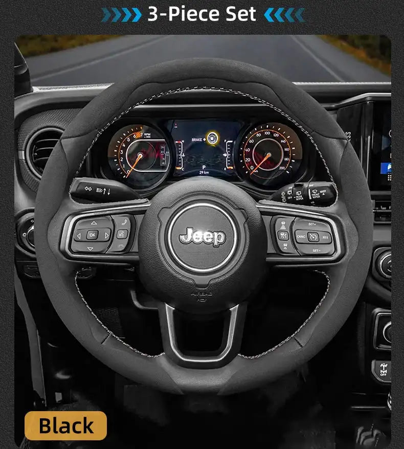 For Jeep Suede Snap-on Steering Wheel Cover Fit Renegade Compass Wrangler Jk Jl Grand Cherokee Wk2 Accessories Wj Portachiavi - Lootquake