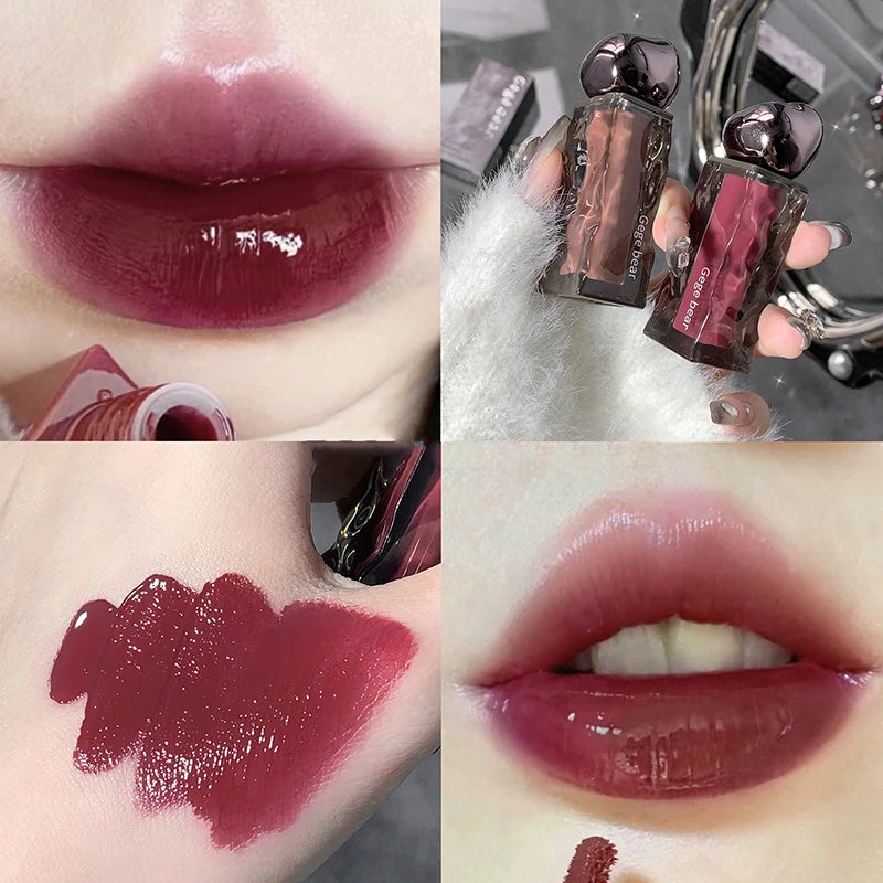 Brillo labial morado oscuro, ligero, duradero, transparente, hidratante, espejo, tinte labial rosa melocotón, taza antiadherente, lápiz labial líquido, maquillaje