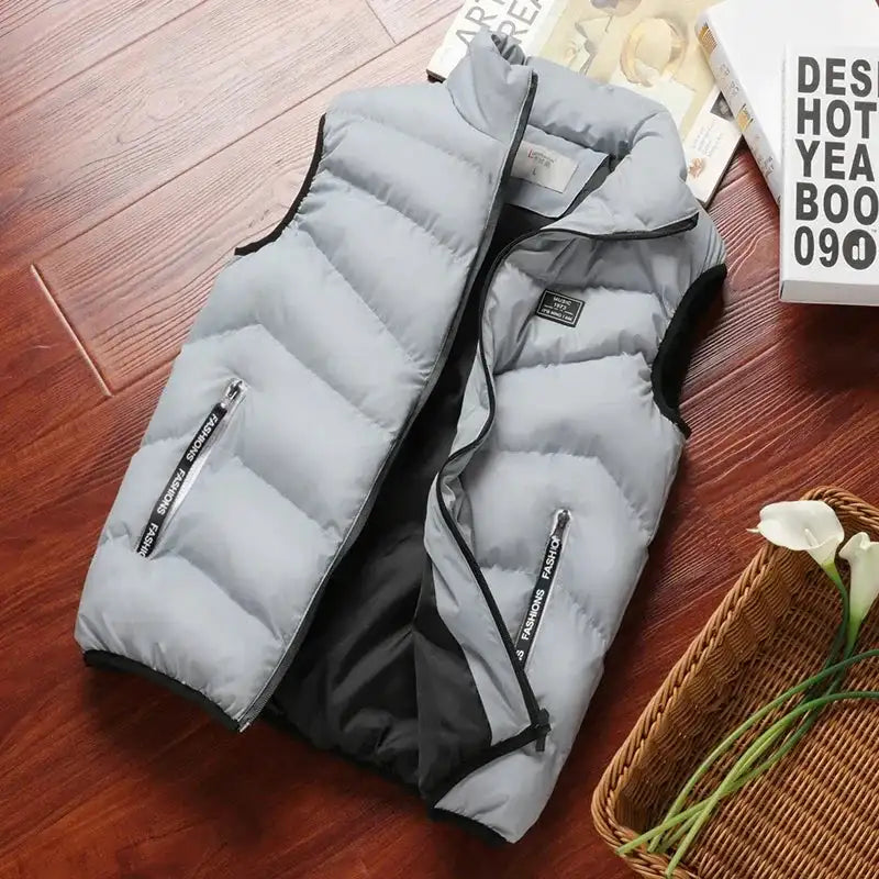 2024 New Puffer Sleeveless Coats Mens Solid Color Down Jacket Winter Warm Vest Jacket Men Waistcoat Outwear Windbreaker Clothing - Lootquake