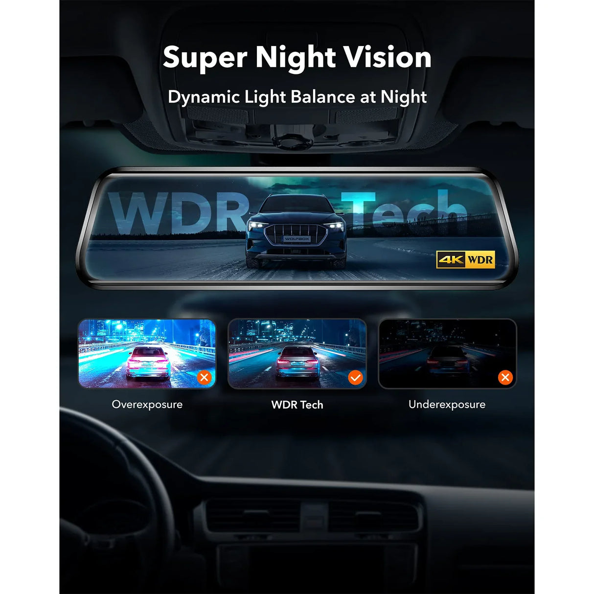 WOLFBOX G930 10 Inch Wifi Dash Camera 4K Car DVR FOV 140 Mirror Camera Dash Cam Car 24H Parking View Touch Screen Video Recorder