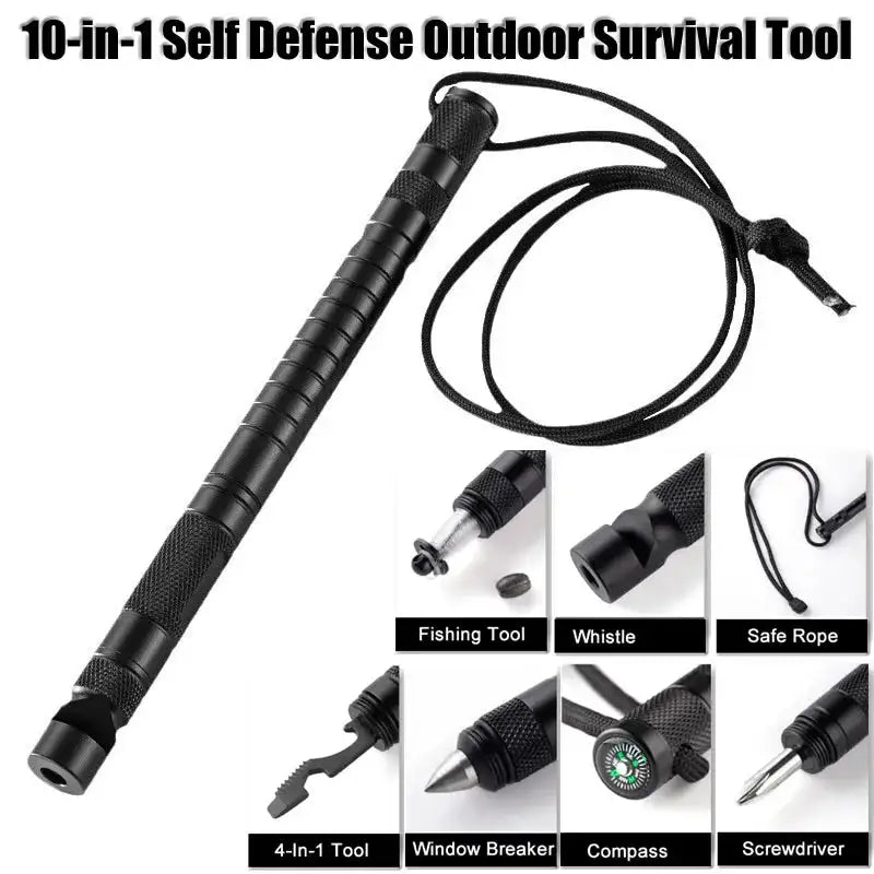 10-IN-1 Multi Function Portable Self Defense Pen Outdoor Survival Tool Fishing Whistle/Compass/Wrench/Screwdriver/Window Breaker - Lootquake