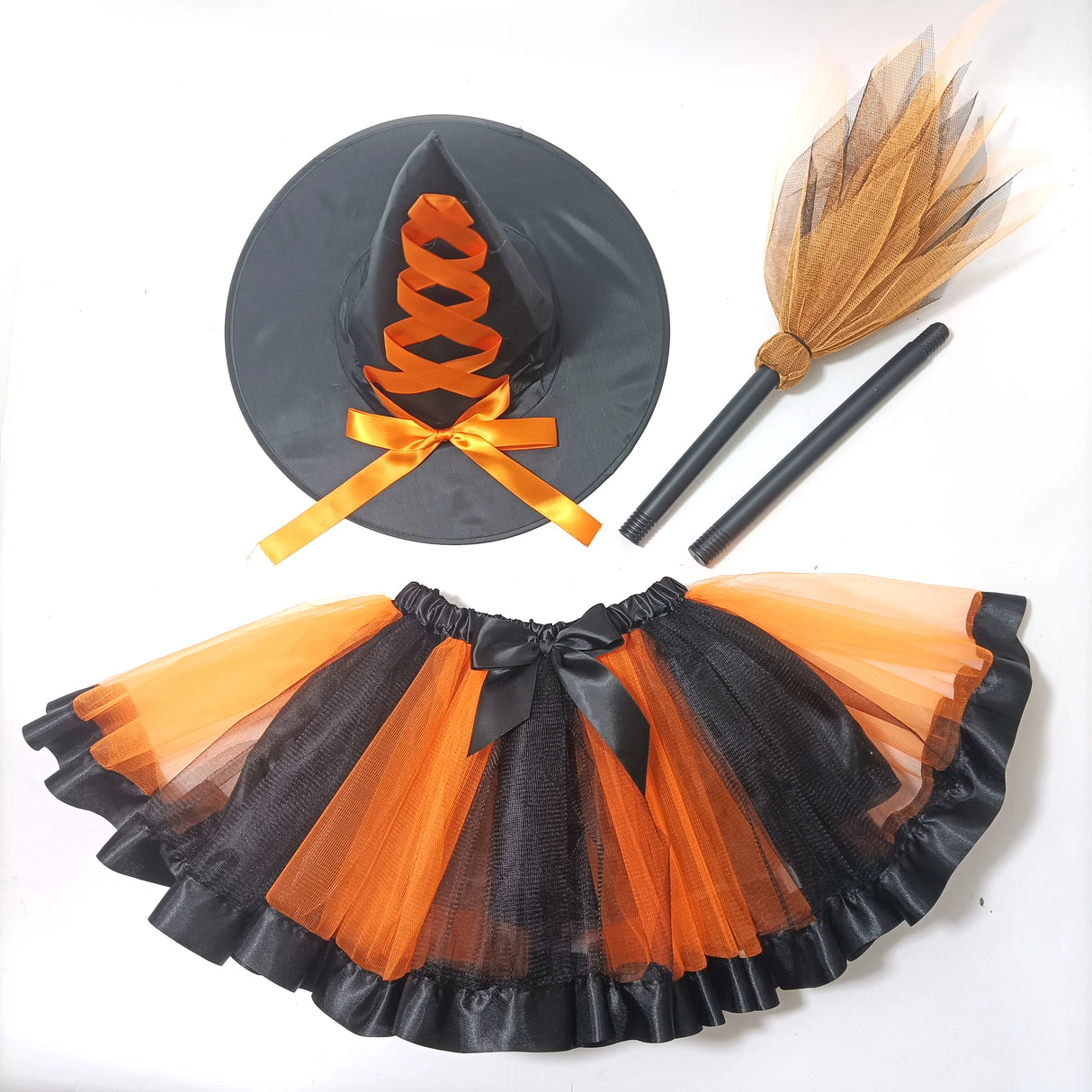 Girl's Halloween Witch Costume Set for Cosplay Parties Includes Breathable Soft Lining Skirt Broom Hat for Children