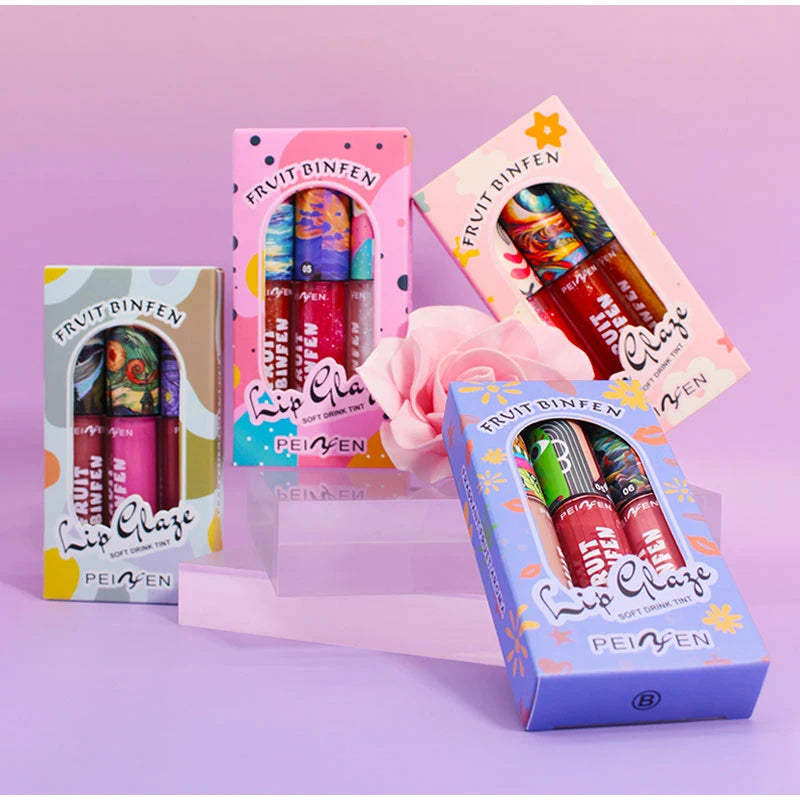 Lot de 3 gloss à lèvres effet miroir, hydratant et éclaircissant, effet peinture à l'huile, baume à lèvres hydratant et nourrissant au goût de fruits