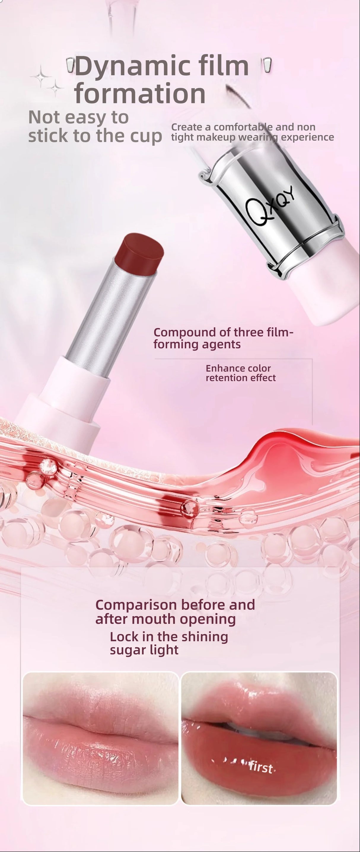 QXQY GLOSSY JELLY LIPSTICK - Brillant à lèvres effet miroir, hydratant et longue tenue, brillant à lèvres nude pour des lèvres pulpeuses et éclatantes (sans maquillage)