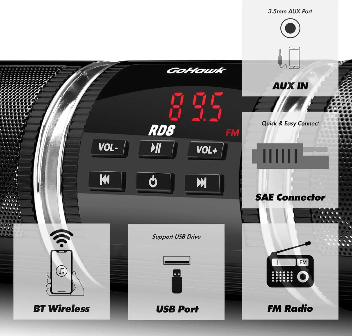 Altavoz estéreo con Bluetooth para motocicleta, reproductor de música MP3, amplificador, radio FM USB para bicicleta y scooter.