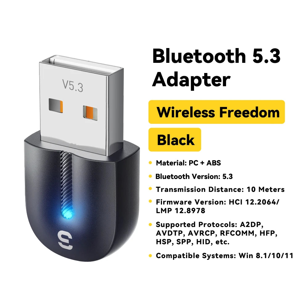 Adaptateur USB Bluetooth 5.3 Essager, récepteur audio auxiliaire, émetteur pour haut-parleur PC, ordinateur portable, boîte à son, souris sans fil, émetteur USB