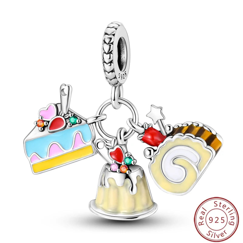 Ensemble de trois breloques en argent sterling S925, perles de 3 mm, motif princesse, golf, hamster, appareil photo, voyage, fabrication de bijoux fins