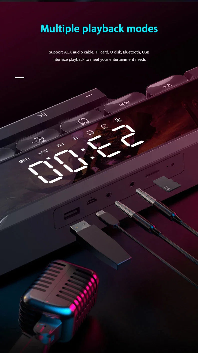 Barre de son sans fil Bluetooth pour jeux vidéo, USB, stéréo 3D, caisson de basses, FM, horloge, barre de son intérieure, haut-parleur pour ordinateur, offre spéciale