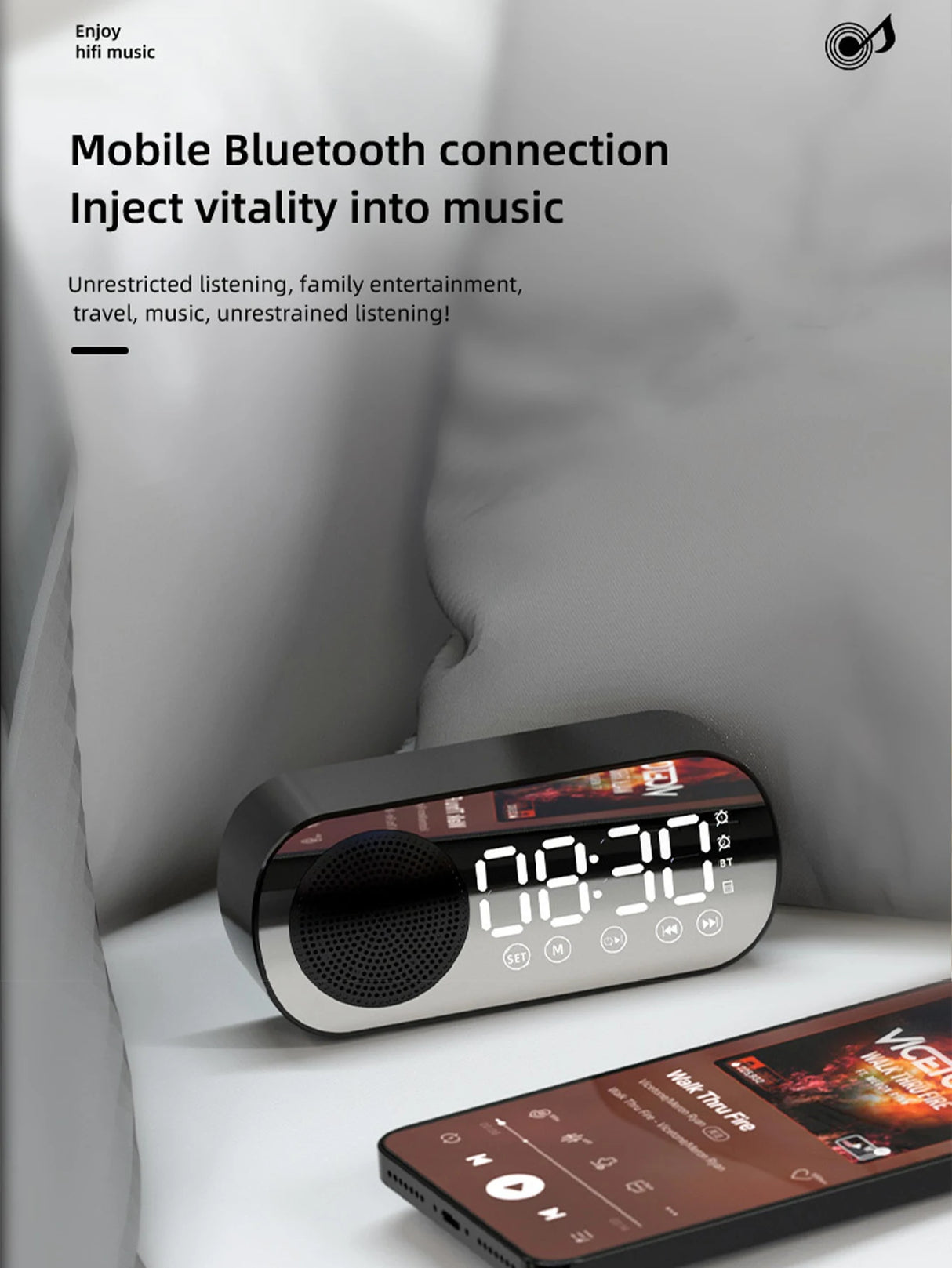 Enceinte Bluetooth sans fil, caisson de basses multifonction, mini réveil intelligent avec IA