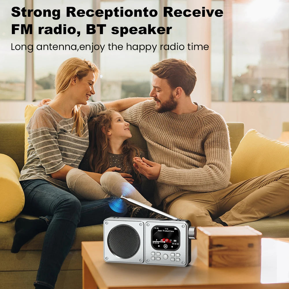 Altavoces inalámbricos Bluetooth 5.4 de 87,5-108 MHz, radio FM portátil para exteriores, reproductor de música MP3, compatible con auriculares, tarjeta TF, reloj con vídeo.