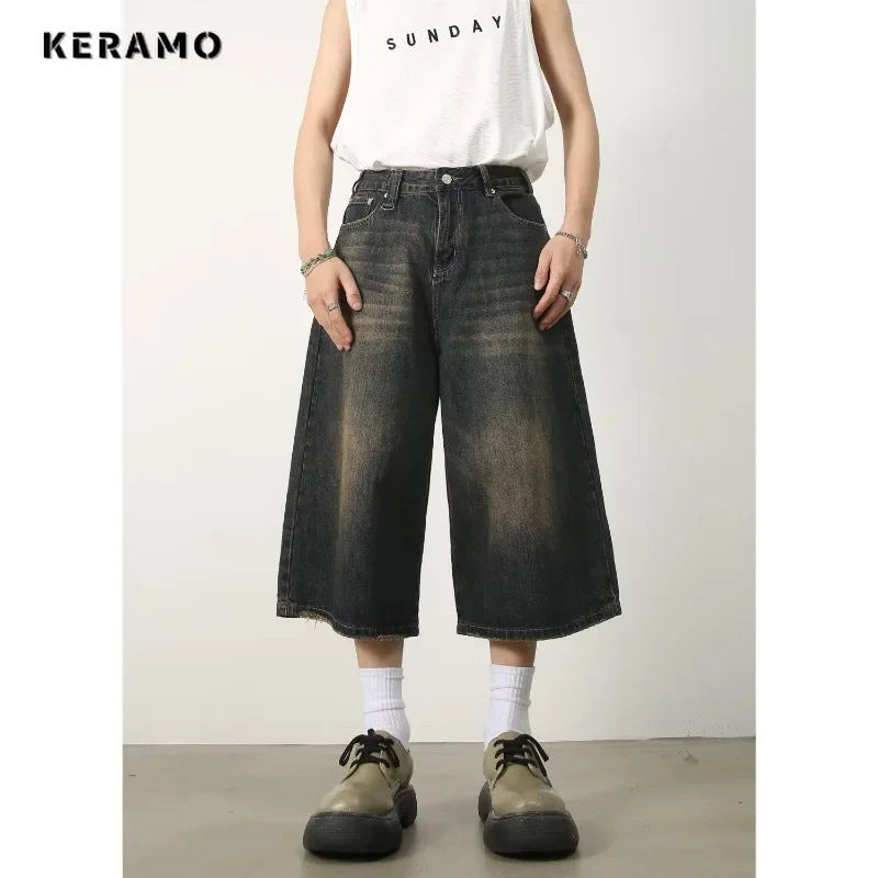 Women's Retro Wide Leg Baggy Casual Denim Shorts Harajuku Aesthetic High Waist Loose Shorts 2024 Summer Fashion Punk Shorts - Lootquake