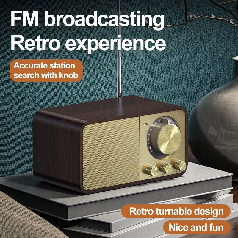 Altavoz Bluetooth nostálgico con sonido Bluetooth, altavoz clásico retro, radio retro, subwoofer portátil inalámbrico Bluetooth 5.0 de madera