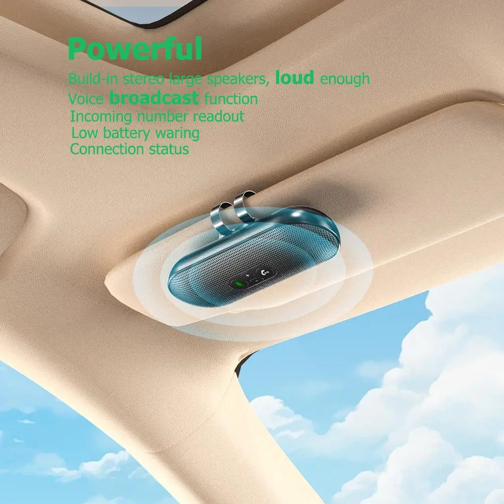 Altavoz Bluetooth 5.4, kit manos libres para coche, clip para visera, receptor de audio inalámbrico, altavoz, reproductor de música a todo volumen, micrófono dual